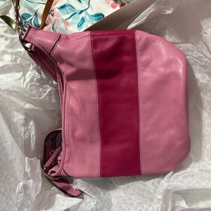 Coach Pink Color-Blocked Leather Shoulder Bag with Zipper